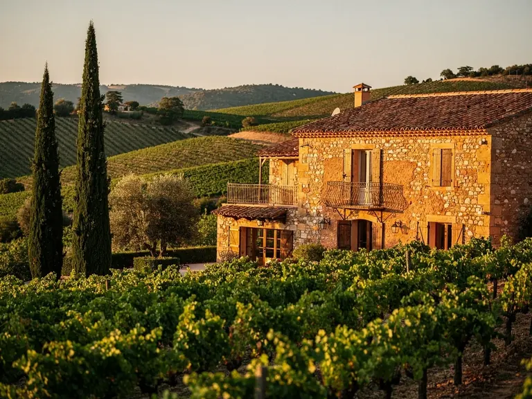 Collines de vignes des Aspres avec un village de pierre