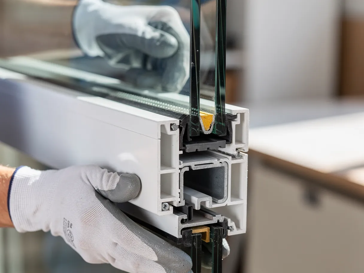 Pose d'un double vitrage neuf sur une fenêtre en PVC