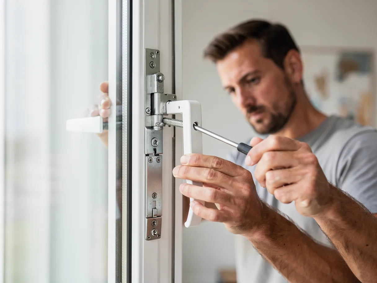 Réglage d'une fenêtre par un artisan vitrier