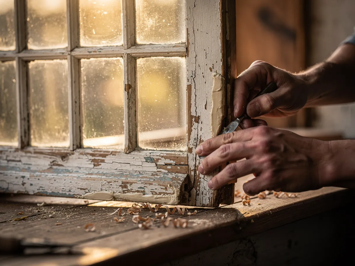 Fenêtre ancienne en bois avec vitrage rénové