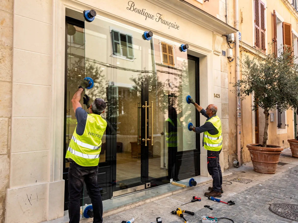 Vitrine de commerce en cours de remplacement